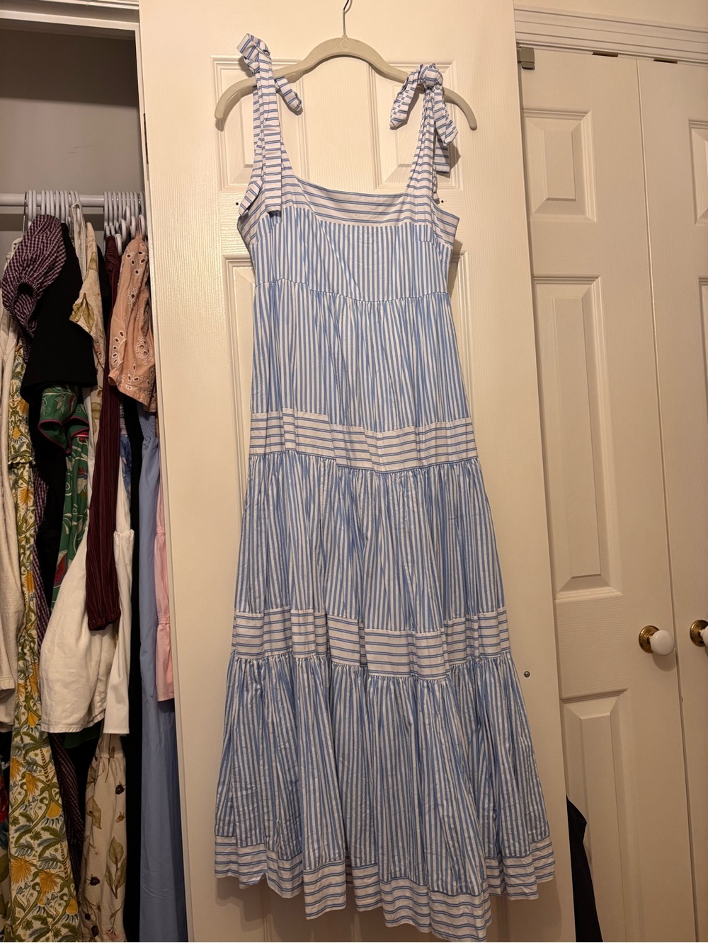 Petal & Pup Blue and White Striped Tie-Shoulder Maxi Dress